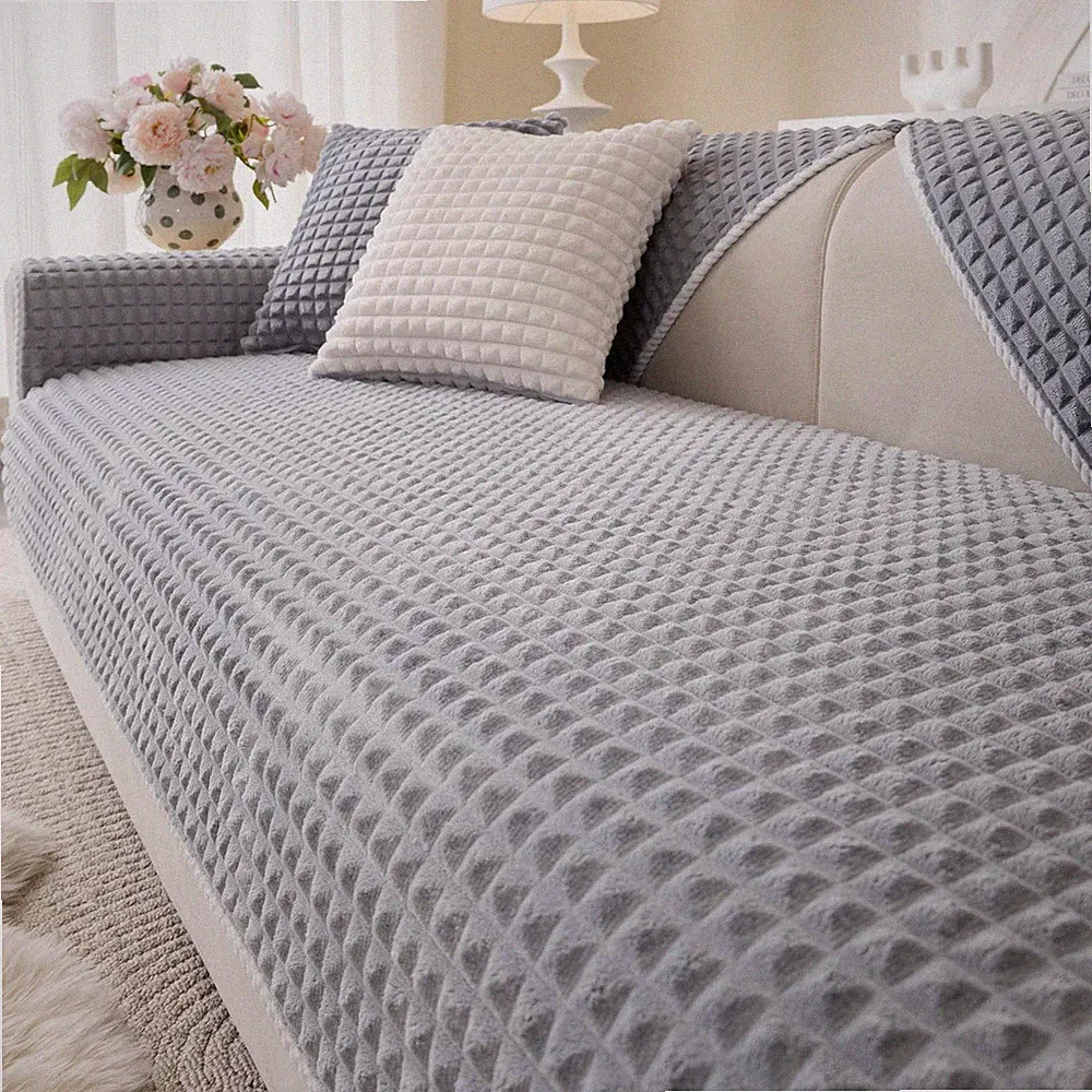 Soft Plush Plaid Couch Cover Washable, Non Slip Fleece Sectional Sofa Covers...