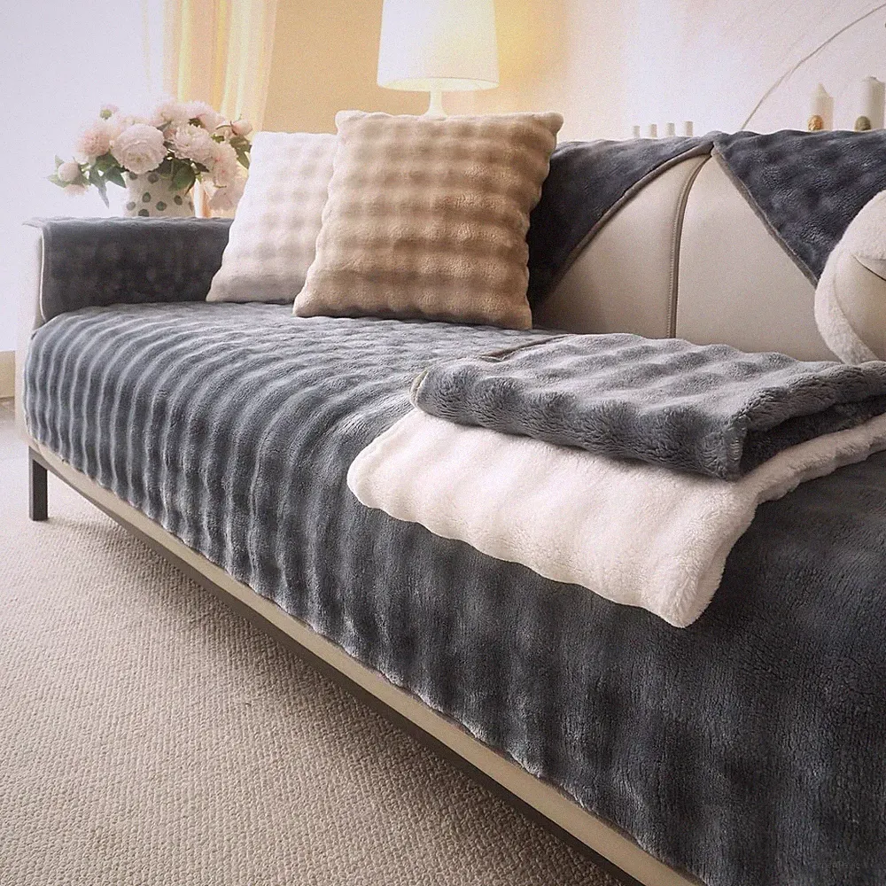 Soft Plush Velvet Couch Cover, Non Slip Fluffy Sectional Sofa Covers for 3
