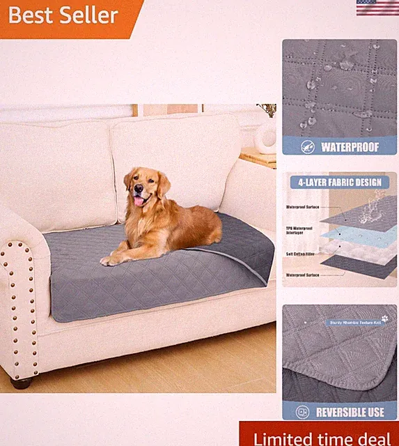 Soft Reversible Pet Couch Cover - 30x60 Waterproof Protector in Grey/Dark Grey