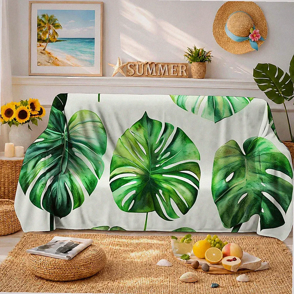 Soft Sofa Towel with Tropical Monstera Leaves 2D Print Couch Blanket