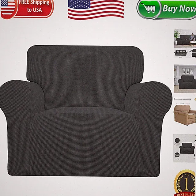 Soft Spandex Jacquard Furniture Protector - Easy Install, Dark Gray Slipcover