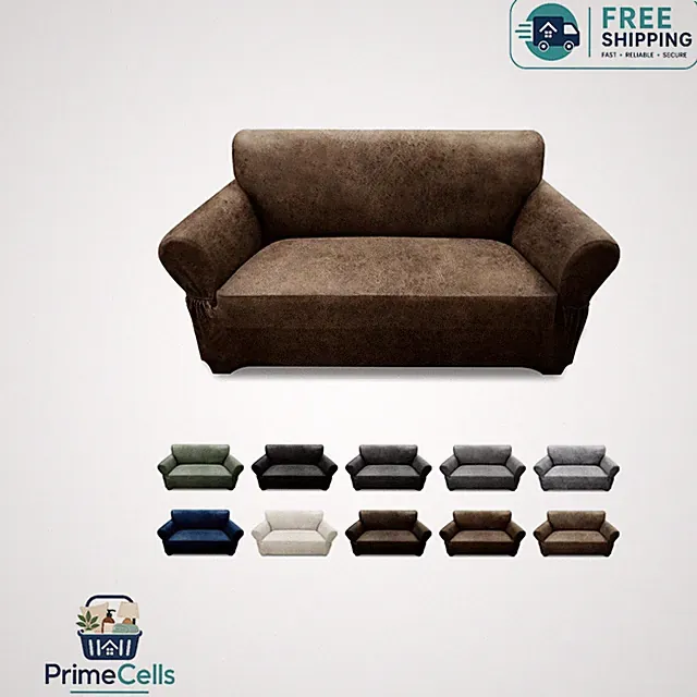 Soft Stretch Loveseat Slipcover - Brown Leather Look 1-Piece Furniture Protector