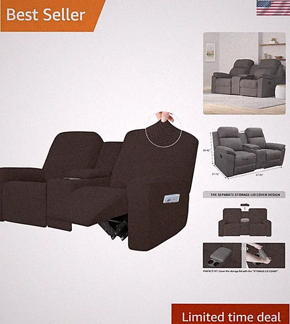 Soft Stretch Slipcover for Reclining Loveseat with Storage - Chocolate Elegance