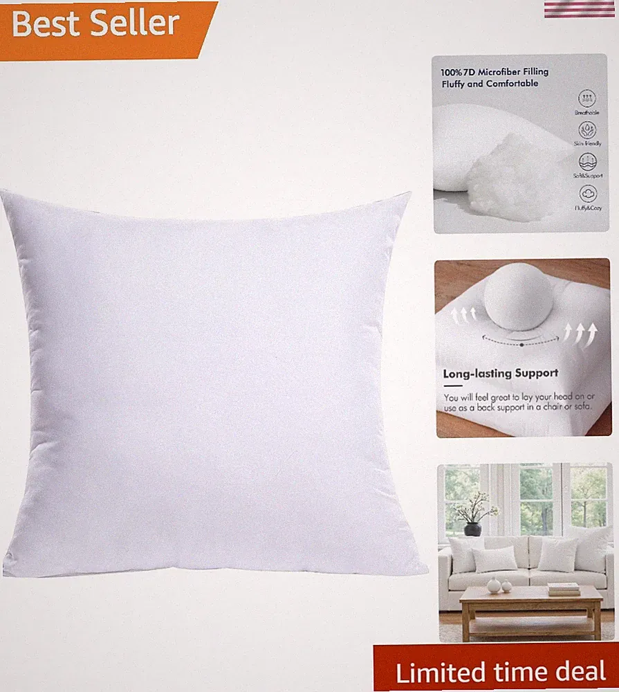 Soft & Supportive 26x26 Inch Plush Pillow Insert for Couch and Sofa