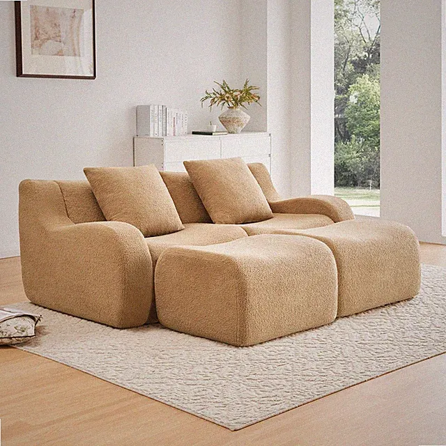 Soft Teddy Fabric Boneless Sofa,Anti-Slip Design,Assembly Chaise Lounge Curved