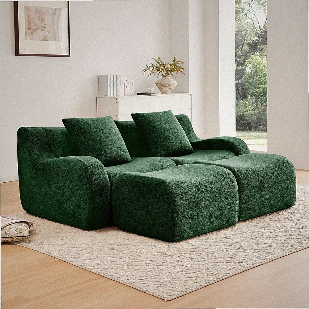 Soft Teddy Fabric Boneless Sofa,Anti-Slip Design,Assembly Chaise Lounge Curved