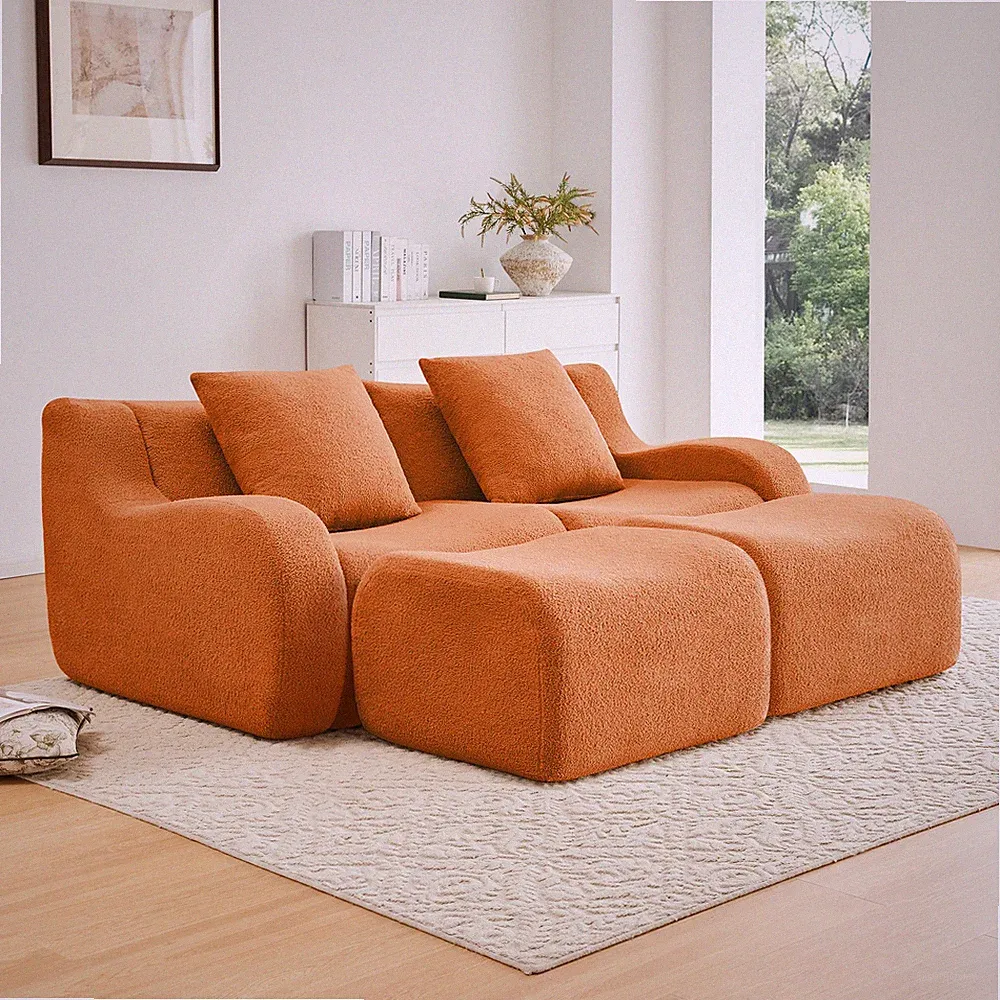 Soft Teddy Fabric Boneless Sofa,Anti-Slip Design,Assembly Chaise Lounge Curved A
