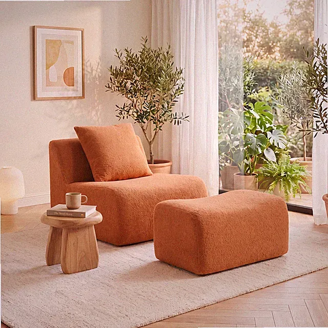 Soft Teddy Fabric Boneless Sofa,No Assembly Required Streamlined Design,Anti-S