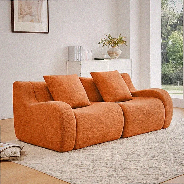 Soft Teddy Fabric Boneless Sofa,No Assembly Required Streamlined Design,Anti-Sl