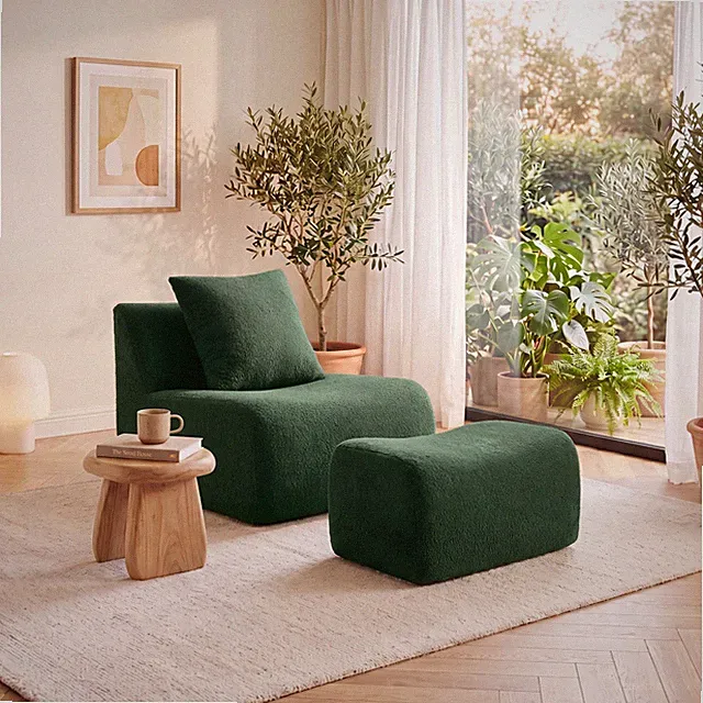 Soft Teddy Fabric Boneless Sofa,No Assembly Required Streamlined Design,Anti-Sl