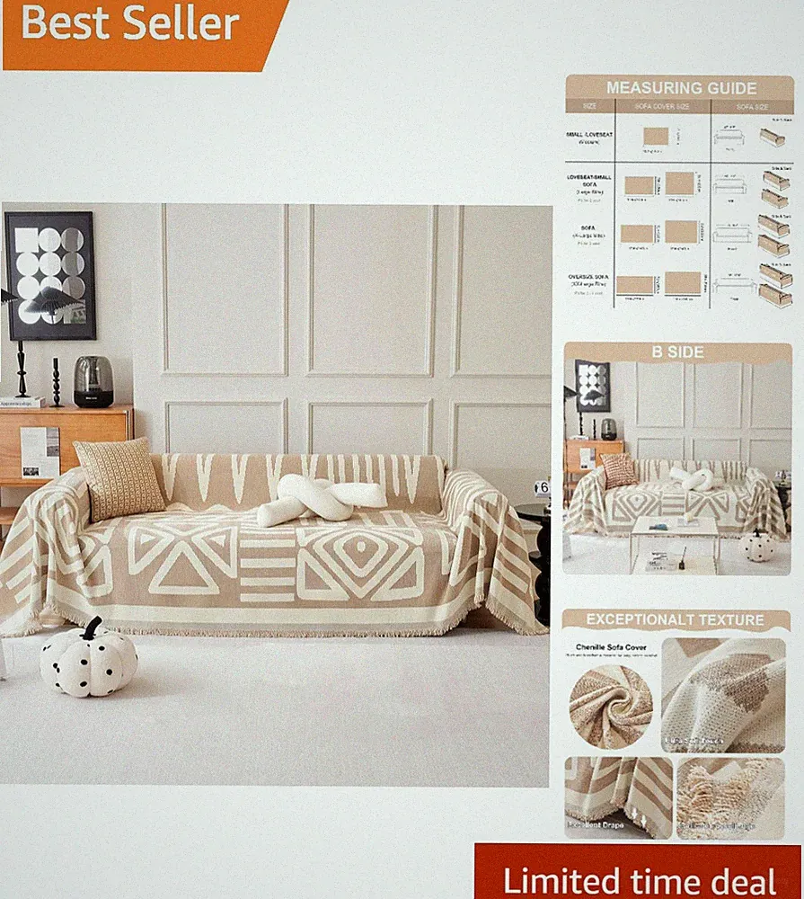 Soft Thick Chenille Sofa Cover 71"x118" - Elegant Geometric Design for All Sofas