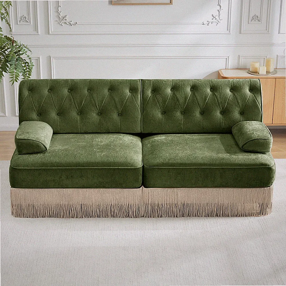 Soft Velvet Fabric Chesterfield Style Sofa,Button Tufted Design,Floor-grazin