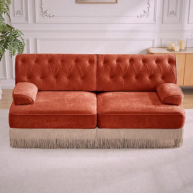 Soft Velvet Fabric Chesterfield Style Sofa,Button Tufted Design,Floor-grazing T