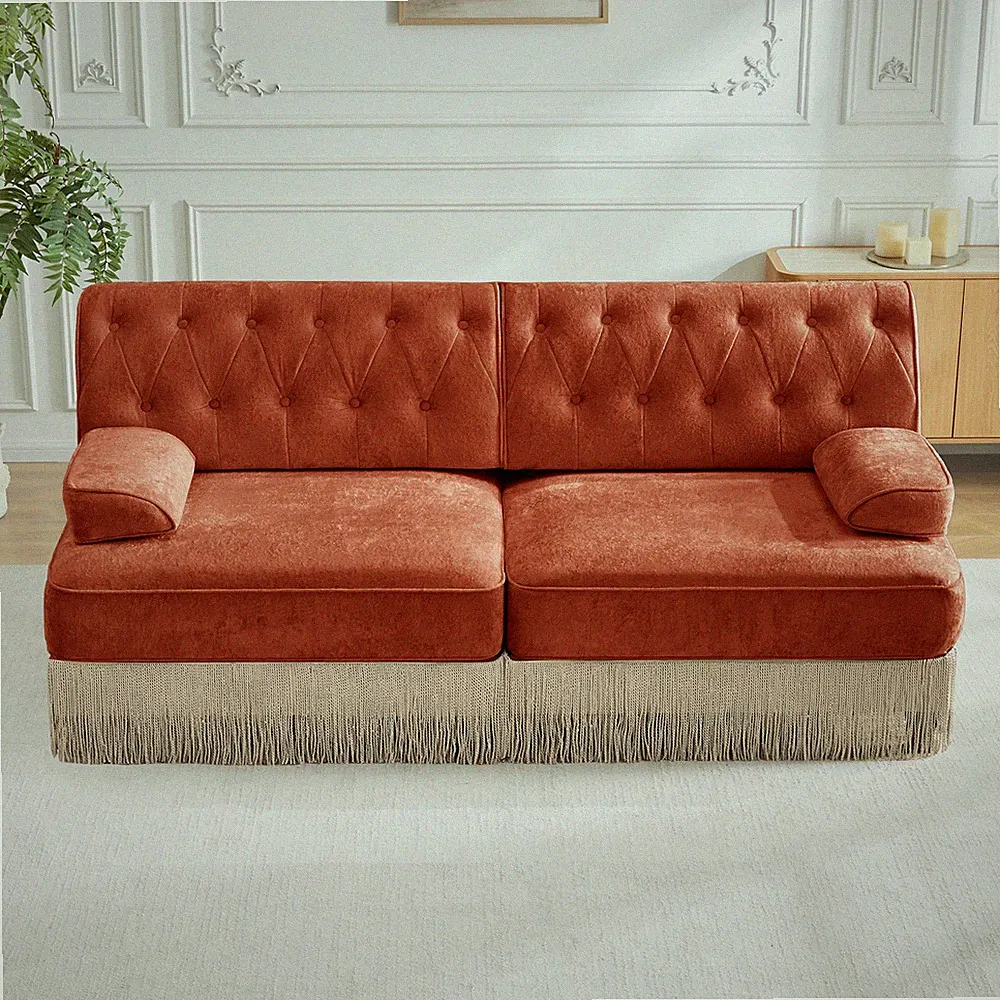 Soft Velvet Fabric Chesterfield Style Sofa,Button Tufted Design,Floor-grazing T