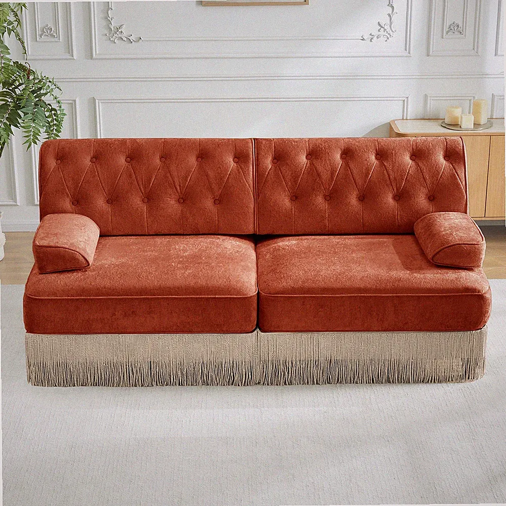 Soft Velvet Fabric Chesterfield Style Sofa,Button Tufted Design,Floor-grazing T