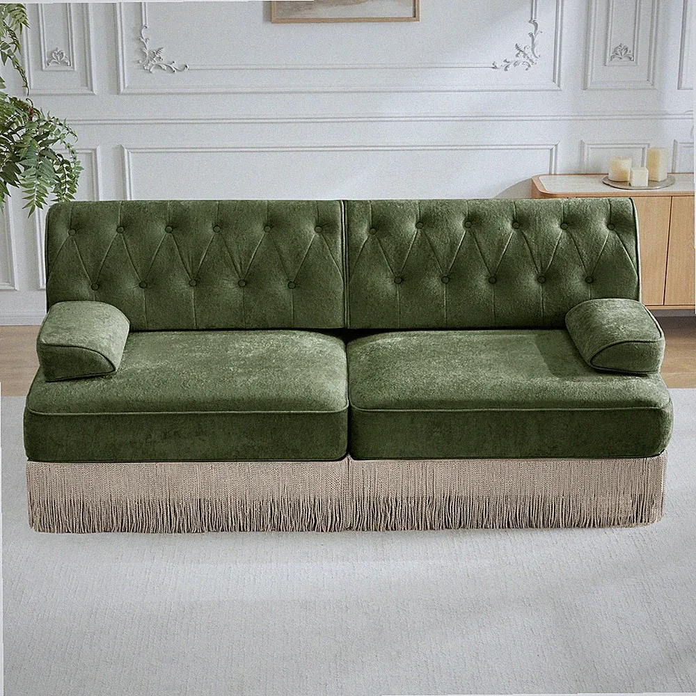 Soft Velvet Fabric Chesterfield Style Sofa,Button Tufted Design,Floor-grazing Ta