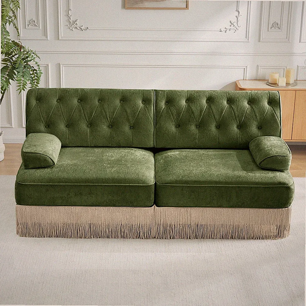 Soft Velvet Fabric Chesterfield Style Sofa,Button Tufted Design,Floor-grazing Ta