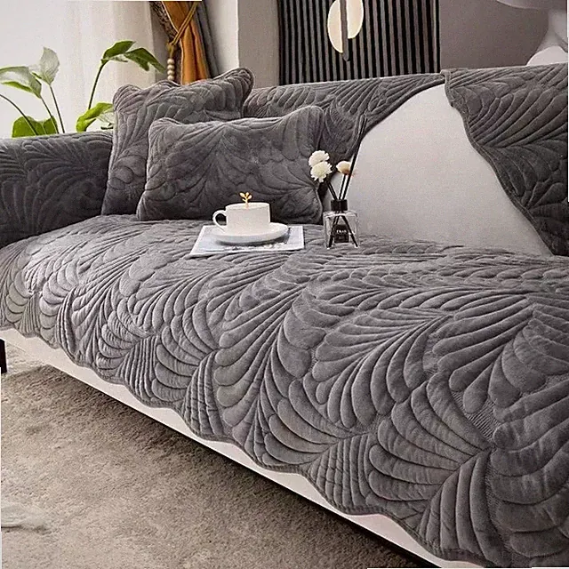 Soft Velvet Plush Quilted Sofa Towel Thicken Short Plush Sectional Sofa Cover