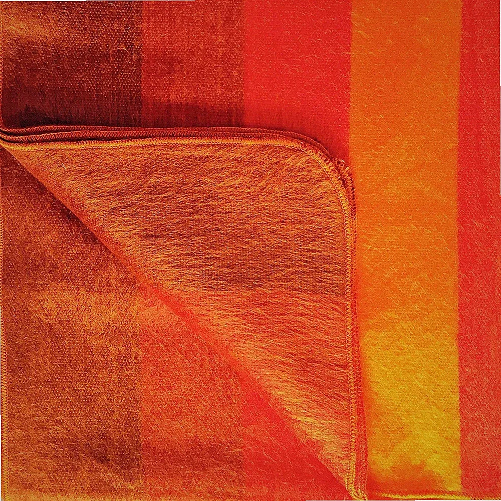 SOFT & WARM ALPACA WOOL BLANKET QUEEN BED SOFA COVER ORANGE YELLOW STRIPED