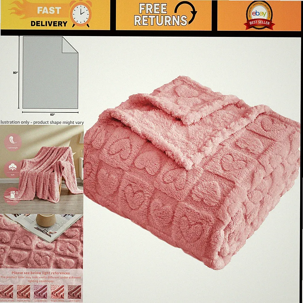 Soft Warm Heart Checkered Throw Blanket - Lightweight Fuzzy Couch Sofa Bed Gift