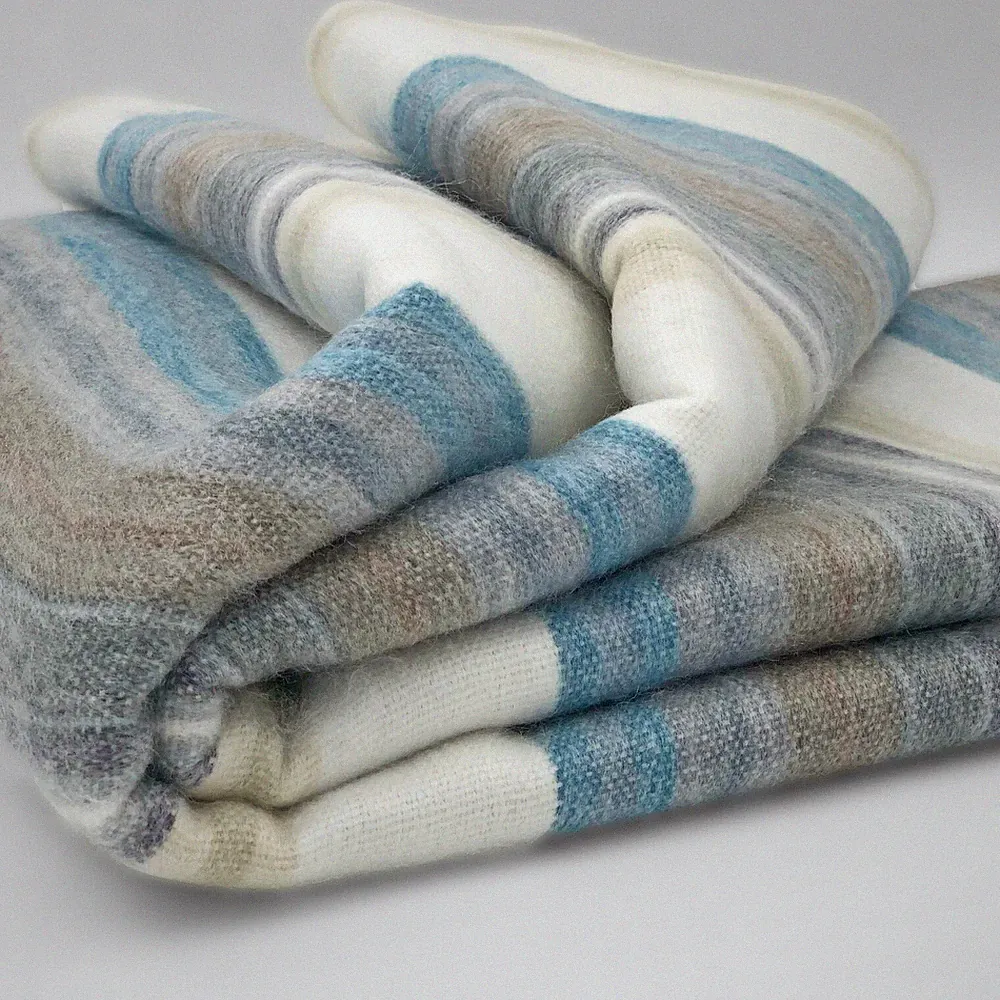 SOFT & WARM STRIPED ALPACA LLAMA WOOL BLANKET THROW 95"x65" QUEEN BED SOFA COUCH