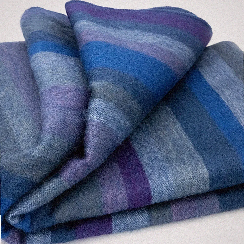 SOFT & WARM STRIPED ALPACA WOOL BLANKET QUEEN BED SOFA THROW OCEANIC BLUES