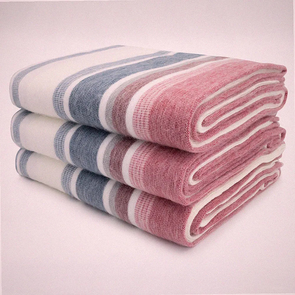 SOFT & WARM STRIPED ALPACA WOOL BLANKET QUEEN BED SOFA THROW PASTEL COLORS