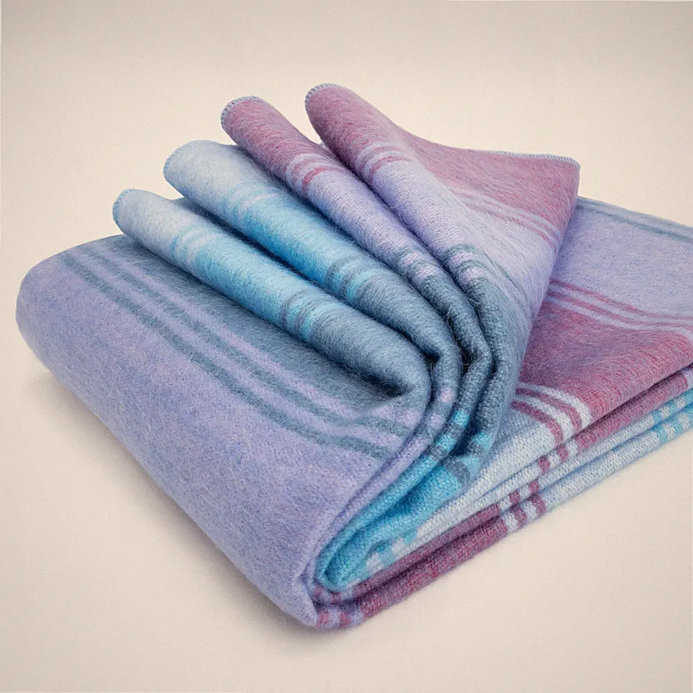 SOFT & WARM STRIPED ALPACA WOOL BLANKET QUEEN BED SOFA THROW PURPLE TURQUOISE