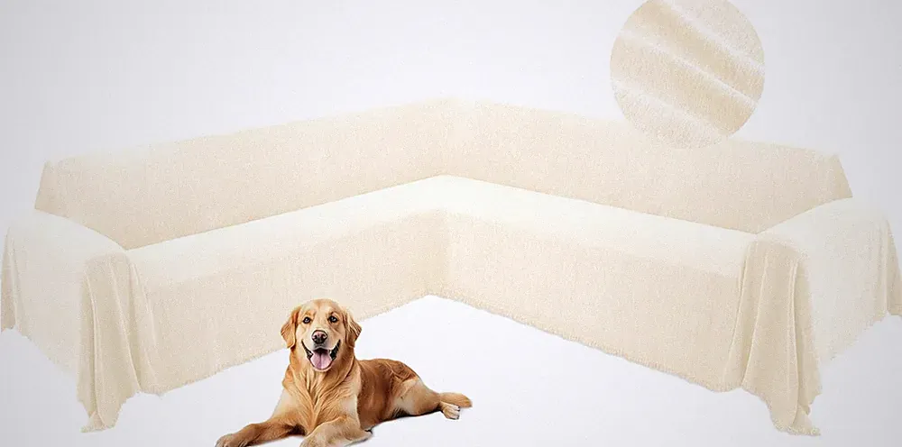 Soft Washable Corner Sectional Couch Cover for Dogs - Light Beige 71x252 Inch