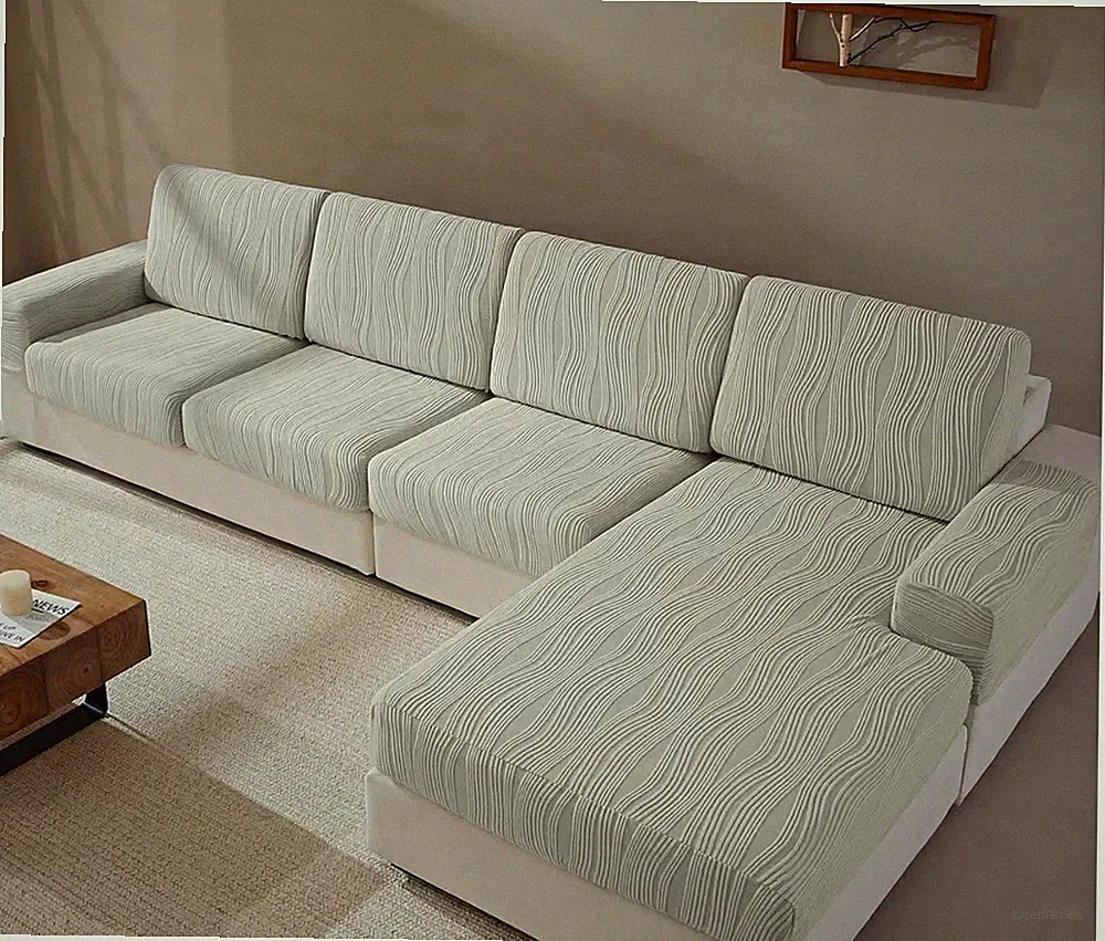 Soft Wavy Gray Sofa Slipcover, Elastic Slip Resistant for Sectional Chaise