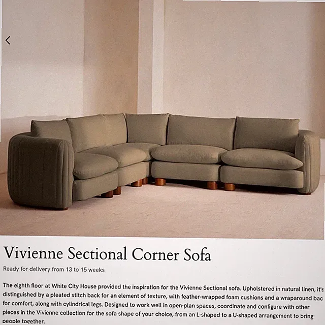 SOHO HOME Vivienne Modular Sectional Corner Sofa 100% Linen Sage 5-Seat