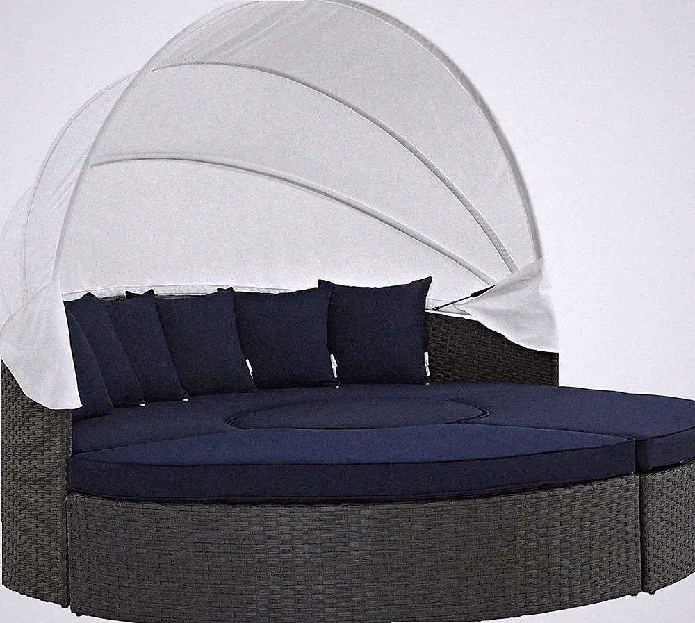 Sojourn Outdoor Patio Sunbrella Sectional Daybed with Canopy in Canvas Navy