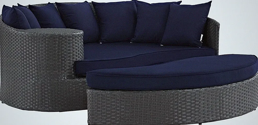 Sojourn Wicker Rattan Outdoor Patio Sunbrella Fabric Daybed in Canvas Navy