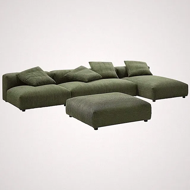 Solace 4-Piece Modular Corduroy Upholstered Sectional Sofa With Ottoman