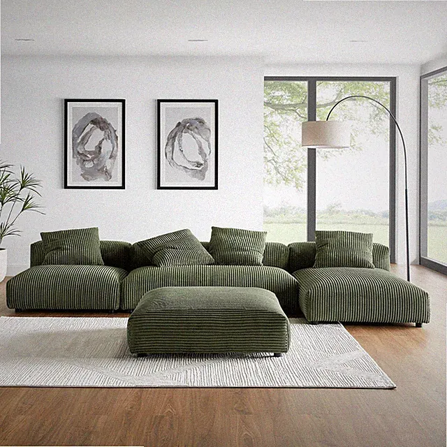 Solace 4-Piece Sectional Sofa With Ottoman in Fern