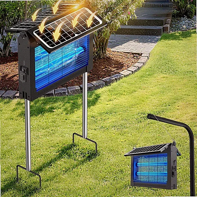 Solar Bug Zapper Outdoor 4500V Mosquito Zapper w/Dual Solar Panels &USB Charging
