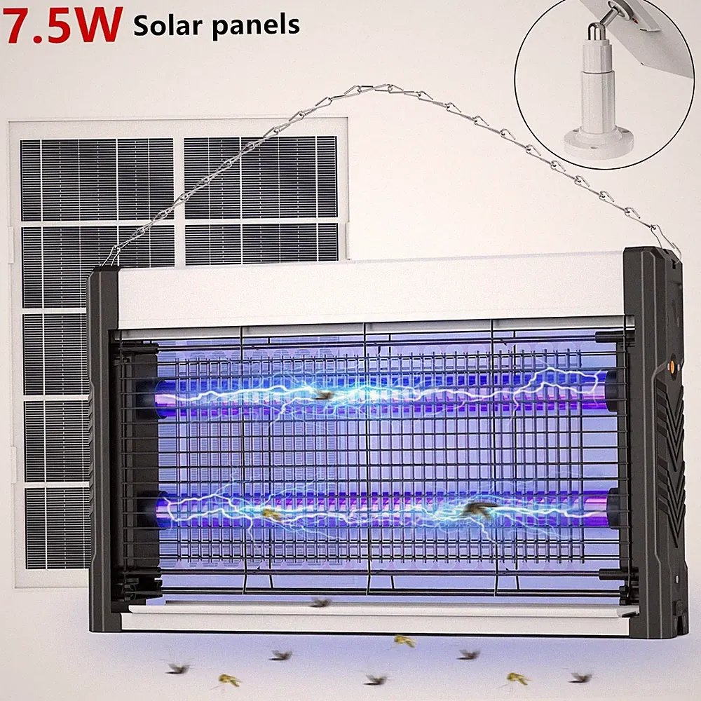 Solar Bug Zapper Outdoor, USB Rechargeable UV Mosquito Zapper，7.5W Solar Panel