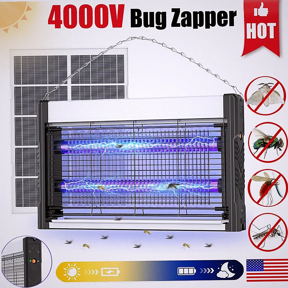 Solar Bug Zapper Outdoor, USB Rechargeable UV Mosquito Zapper，7.5W Solar Panel，k