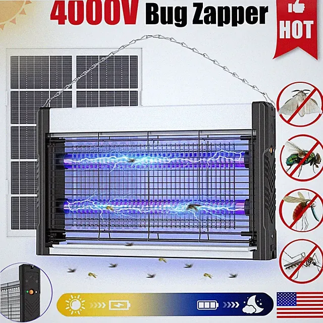 Solar Bug Zapper Outdoor, USB Rechargeable UV Mosquito Zapper，7.5W Solar Panel，n