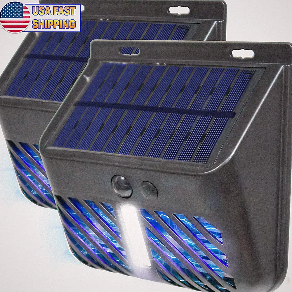 Solar Bug Zapper UV Mosquito Insect Killer w/ Motion Sensor LED Light Waterproof