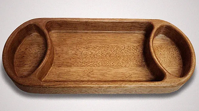 Solid Acacia Wood Serving Tray – 3 Section Divided Board - 16.5" x 7" x 1.5"