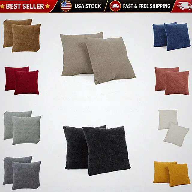 Solid Chenille Decorative Pillow Set 18x18 Square Accent Toss 2 Pack Sofa Couch