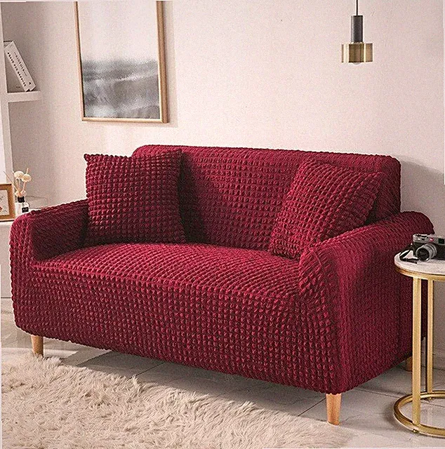 Solid Color Elastic Sofa Cover for Living Room Plaid Stretch Sectional Slipcover