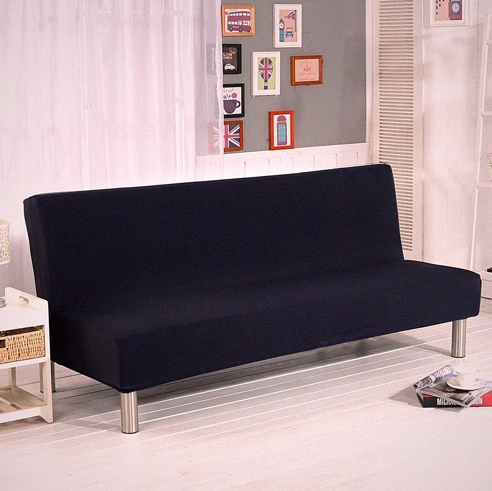 Solid Colour Armless Sofa Bed Cover Polyester Spandex Stretch Futon Slipcover...