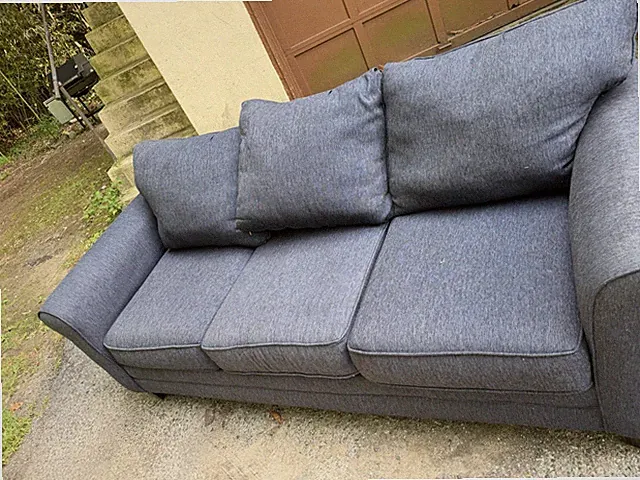 Solid Gray Upholstered Sofa Couch w/ Cushions 70"W x 35"L x 40"H Used
