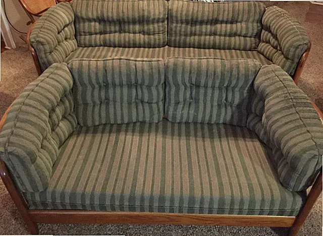 Solid Oak Curved Spindle Back Sofa and Loveseat with coffee tables & end tables