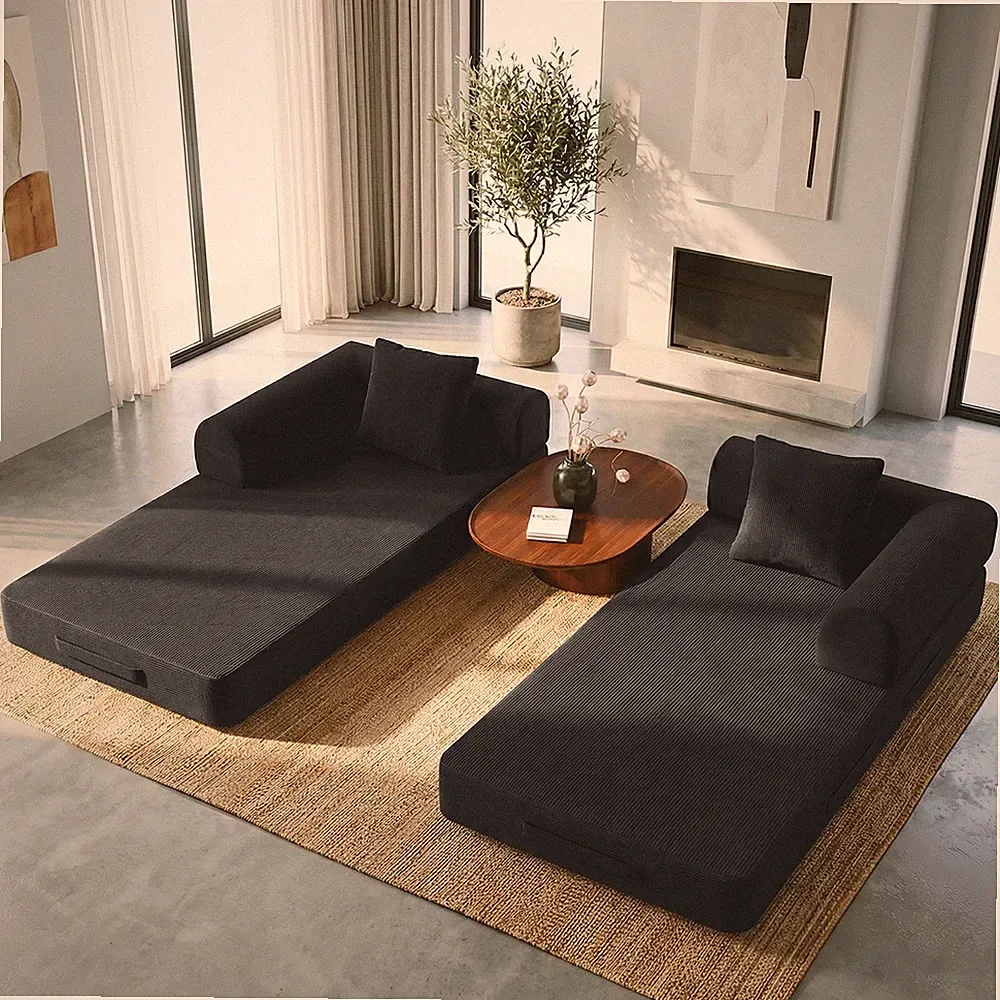 Solid Sofa Bed Couch Sleeper Convertible W/ Side Pockets Odorless Loveseat Sofa