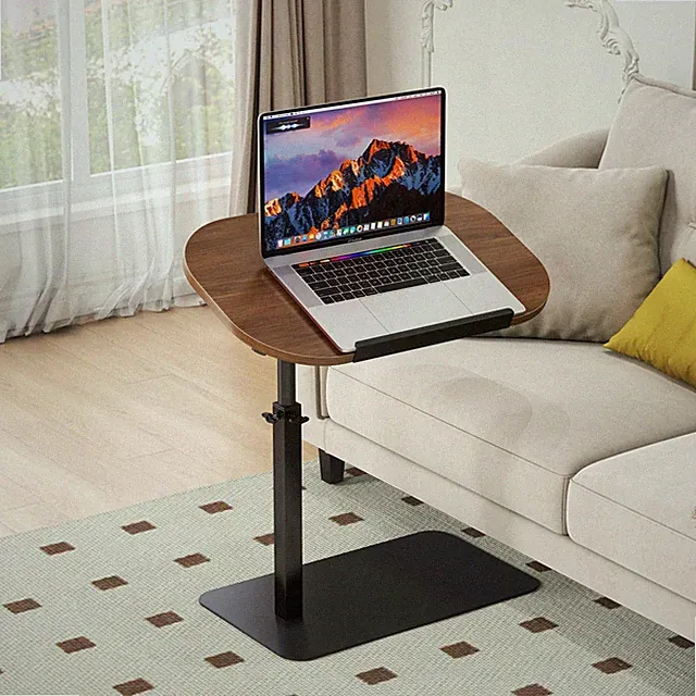 Solid Wood C Shaped Side Table for Sofa/Bed, Adjustable Height C Shaped End T...