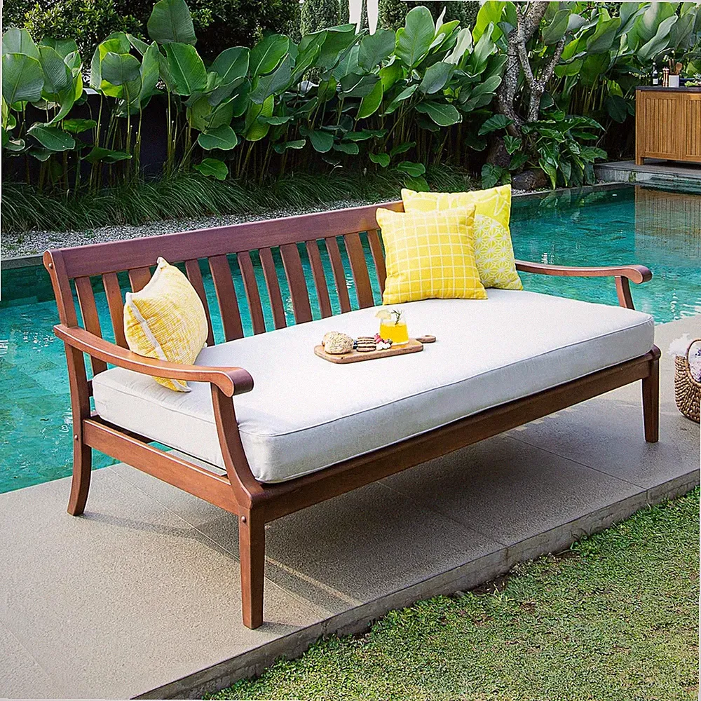 Solid Wood Como Daybed, 3-Seater Patio Sofa Bed with Removable Cushion, Weather