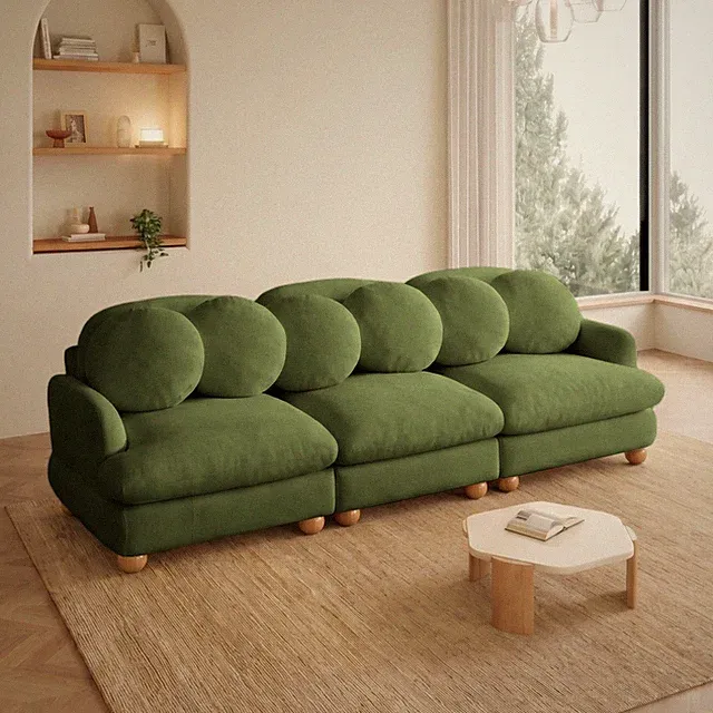 Solid Wood Frame 3-Seater Chenille Modular Sectional Sofa